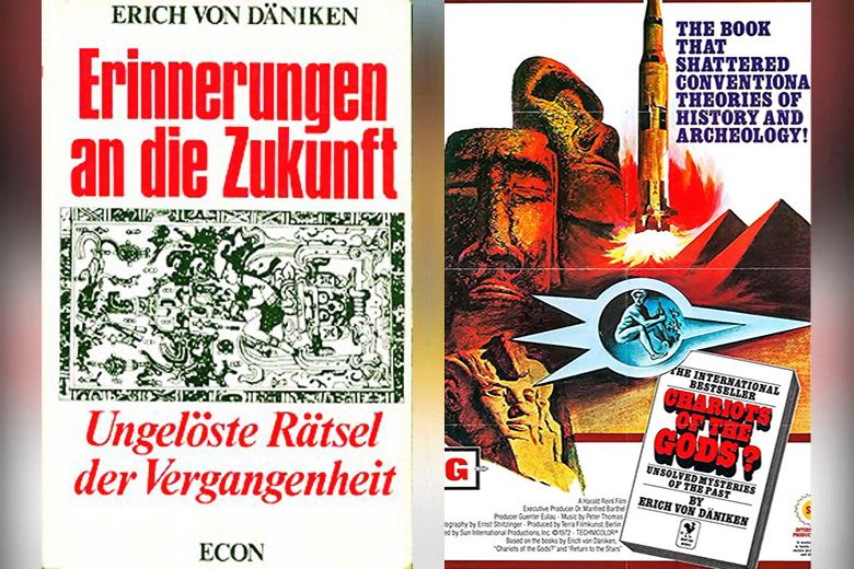 Erich von Däniken első könyvének német és angol kiadású borítója